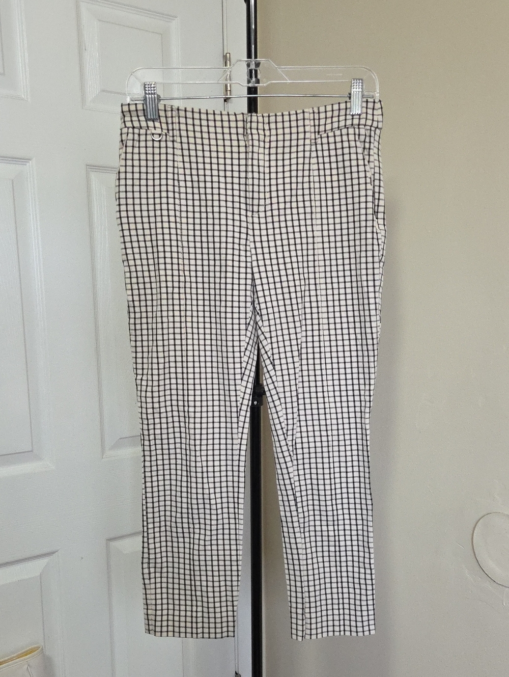 Anthropologie Cotton Blend Black-and-White Check Slim Pants